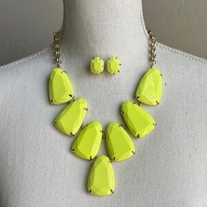 Vintage Neon Yellow Kendra Scott Statement Necklace and Earring Set